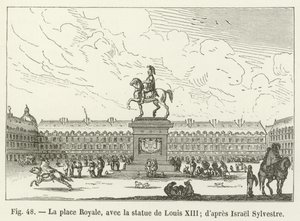 La Place Royale, con la estatua de Luis XIII; según Israel Sylvestre