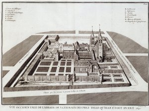 La abadía de Saint Germain antes de 1640 - en “Historia de la abadía de St Germain des Pres” por Dom Jacques Bouillart, ed. Dupuis, París de French School