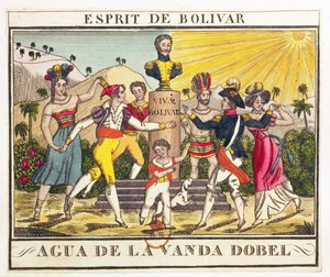 Etiqueta de Agua de Lavanda evocando el espíritu de Bolívar, c.1830