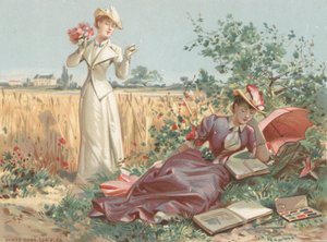 Damas en un maizal (cromolito)