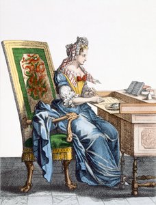 Dama en escritorio de escritura de French School