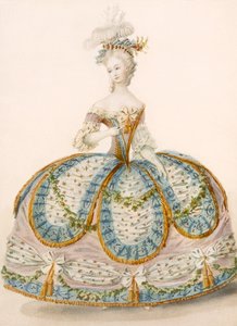 Dama con vestido para una ocasión real, diseño atribuido a Anvorious, pub. abril 1796 de French School