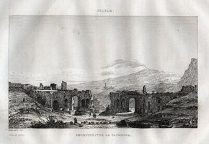 El anfiteatro - Taormina - Taormina - Sicilia - Sicilia - Sicilia - Grabado de “Italia Pintoresca” - Pintura Histórica y Descriptiva de Italia” por M. de Norvins, Ch. Nodier 1834-1836. de French School