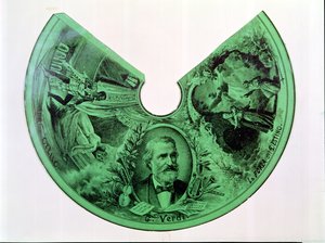 Pantalla de lámpara decorada con un retrato de Giuseppe Verdi (1813-1901) y escenas de Otelo y La Fuerza del Destino de French School