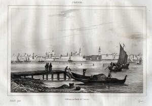 Embarcadero del Lido de Venecia - Grabado de “Italia Pintoresca” por M. de Norvins, Ch. Nodier 1834-1836. de French School