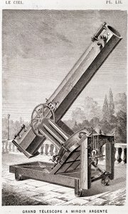 Gran telescopio de espejo de plata (sistema Léon Foucault), montado ecuatorialmente para el Observatorio de Marsella - en “El Cielo” de Amédée Guillemin, Hachette, París de French School