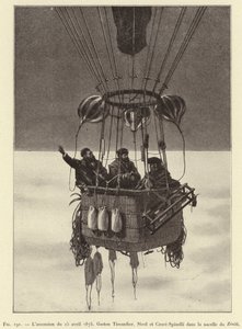 La ascensión del 15 de abril de 1875, Gaston Tissandier, Sivel y Croce-Spinelli en la góndola del Zenith de French School