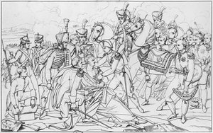Últimos momentos del Mariscal Lannes, Duque de Montebello, en la batalla de Essling el 22 de mayo de 1809 de French School