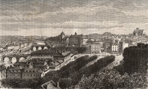 Laval - Mayenne - Países del Loira - grabado en “La France illustree: geographie, histoire, administración statistique” por V.A. Malt-Brown. 1884 de French School