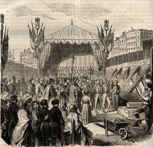 Colocación de la primera piedra del nuevo Louvre el 25 de julio de French School