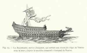 El Bucentauro, barco ceremonial, que servía para las bodas del dogo de Venecia con el mar; según el modelo conservado en el arsenal de Venecia de French School