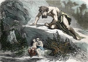 El cíclope Polifemo sorprendiendo a Galatea y Acis de French School
