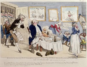 Le Gourmand, caricatura de Luis XVI (1754-93) y la familia real francesa en el momento de su arresto en Varennes el 21 de junio de 1791 de French School