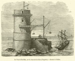 El Faro de Ar-Men, en la calzada de Sein, Finisterre de French School