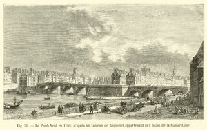 El Pont-Neuf en 1760, según un cuadro de Raguenet perteneciente a los baños de la Samaritana de French School