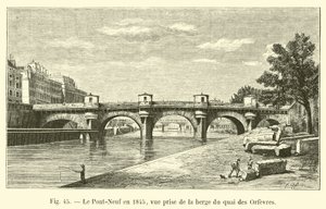 Le Pont-Neuf en 1845, vista desde la orilla del muelle de los Orfebres de French School