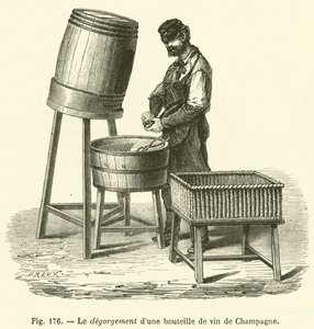 El degüelle de una botella de vino de Champagne de French School