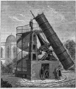 El gran telescopio del observatorio de París en el siglo XIX - Grabado en 