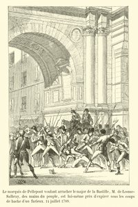 El marqués de Pellepont intentando rescatar al mayor de la Bastilla, M de Losme-Salbray, de las manos del pueblo, está a punto de expirar bajo los golpes de hacha de un furioso, 14 de julio de 1789 de French School