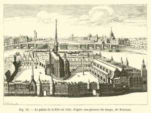 El palacio de la Cité en 1660, según un grabado de la época, de Boisseau de French School