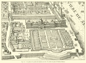 El palacio y el jardín de las Tullerías en 1615, facsímil del plano de Mathieu Merian de French School