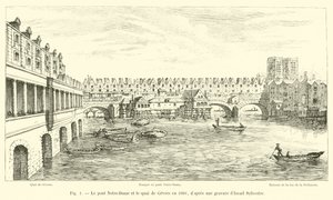 El puente Notre-Dame y el muelle de Gevres en 1660, según un grabado de Israel Sylvestre de French School