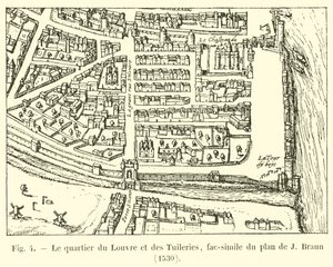 El barrio del Louvre y las Tullerías, facsímil del plano de J Braun, 1530 de French School