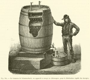 El barril de Schutzenbach, o aparato en uso en Alemania, para la fabricación rápida de vinagre