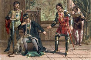 Liga del Bien Público: El Rey Luis XI se encuentra con Carlos el Temerario en Peronne, Duque de Borgoña. Cromolitografía alrededor de 1890. de French School