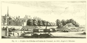 La iglesia de los Celestinos y la entrada del Arsenal, en 1660, según I. Silvestre de French School