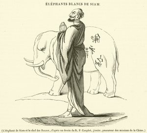 El elefante siamés y el jefe de los bonzos (grabado) de French School