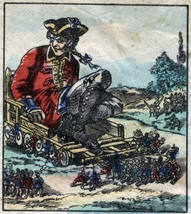 Lemuel Gulliver, prisionero, es transportado en un carro tirado por los liliputienses. Ilustración para “Los viajes de Gulliver” de Jonathan Swift (1667-1745). Imagen de Epinal de finales del siglo XIX. de French School