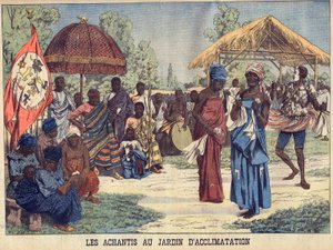 Los Ashantis (Achanti o Asante) de Ghana en el jardín de aclimatación, París (zoológico humano) - en 