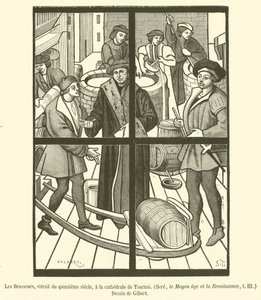 Los Cerveceros, vitral del siglo XV, en la catedral de Tournai de French School