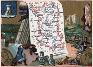 Les Deux Sèvres (Deux-Sèvres, 79), Poitou Charente (Poitou-Charente), Francia. Ángel de Niort. Serie sobre los Departamentos Franceses. Cromolitografía “el hilo geográfico”, circa 1920. Colección privada. de French School