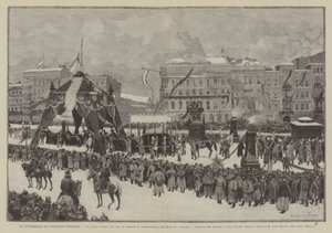 El funeral del Kaiser Guillermo, El cortejo pasa bajo el arco del triunfo en la Friedrichstrasse, Promenade des Tilleuls (grabado)