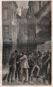 Los Carteles - el pueblo de París se despierta para encontrar avisos públicos en todas las paredes informándoles del Golpe de Estado del 2 de diciembre de 1851 - en “Historia de un crimen” (La toma de poder de Napoleón III en Francia) - por Victor Hugo de French School