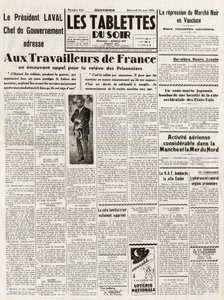 Les Tablets du soir del 24/06/1942 - LAVAL JEFE DE GOBIERNO SE DIRIGE A LOS TRABAJADORES DE FRANCIA CON UN LLAMADO A LA REPRESIÓN DEL MERCADO NEGRO EN VAUCLUSE - ACTIVIDADES AÉREAS DIGIOSAS EN EL CANAL Y EL MAR DEL NORTE -
