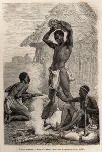 Los herreros mannganyas, en un pueblo a lo largo del río Loualaba (actual río Congo), grabado después de un dibujo de D. Maillard, ilustrando el último diario de David Livingstone (1813-1873), en 1866-1873, publicado en 