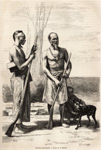 Los cazadores montañeses de la isla Formosa, grabado según un dibujo de D.Maillard, ilustrando el viaje a China, por J.Thompson, en 1870-1872, publicado en “Le tour du monde” 1875, editado por Edouard Charton, edición Hachette, París. Colección Selva de French School