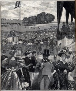 Las carreras de Lyon - después del gran premio - grabado en “El Progreso ilustre” de 1895 de French School