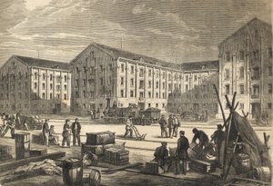 Los muelles de Rouen en 1866 - grabado de French School