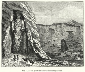 Los gigantes de Bamyan en Afganistán (grabado) de French School