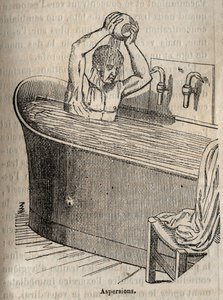 Los gestos del baño - Higiene en el siglo XIX - hombre en una bañera - grabado en 