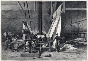 Las grandes fábricas - Tintorería Erie Boutarel en Clichy la Garenne - El tejido de las telas - grabado de 1869 de French School