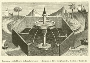 Los cuatro grandes Ríos del Paraíso terrenal, Miniatura del Libro de las Maravillas, Relación de Mandeville de French School