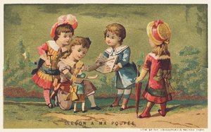 Lección a mi muñeca, finales del siglo XIX (cromo) de French School