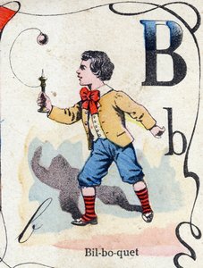 Letra B: Bilboquet. Grabado en "ABC des joux pour petits boys". Imágenes de Pont-a-Mousson, Louis Vagne, impresor-editor, finales del siglo XIX. Dim: 32,5x25 cm de French School