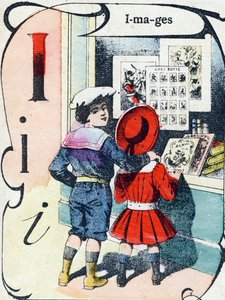 Letra I: imágenes. Grabado en "ABC des joux pour petits boys". Imágenes de Pont-a-Mousson, Louis Vagne, impresor-editor, finales del siglo XIX. Dim: 32,5x25 cm de French School