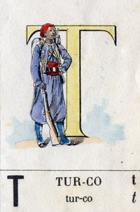 Letra T como turco. Alfabeto militar. Imagen de Epinal, circa 1870-1880